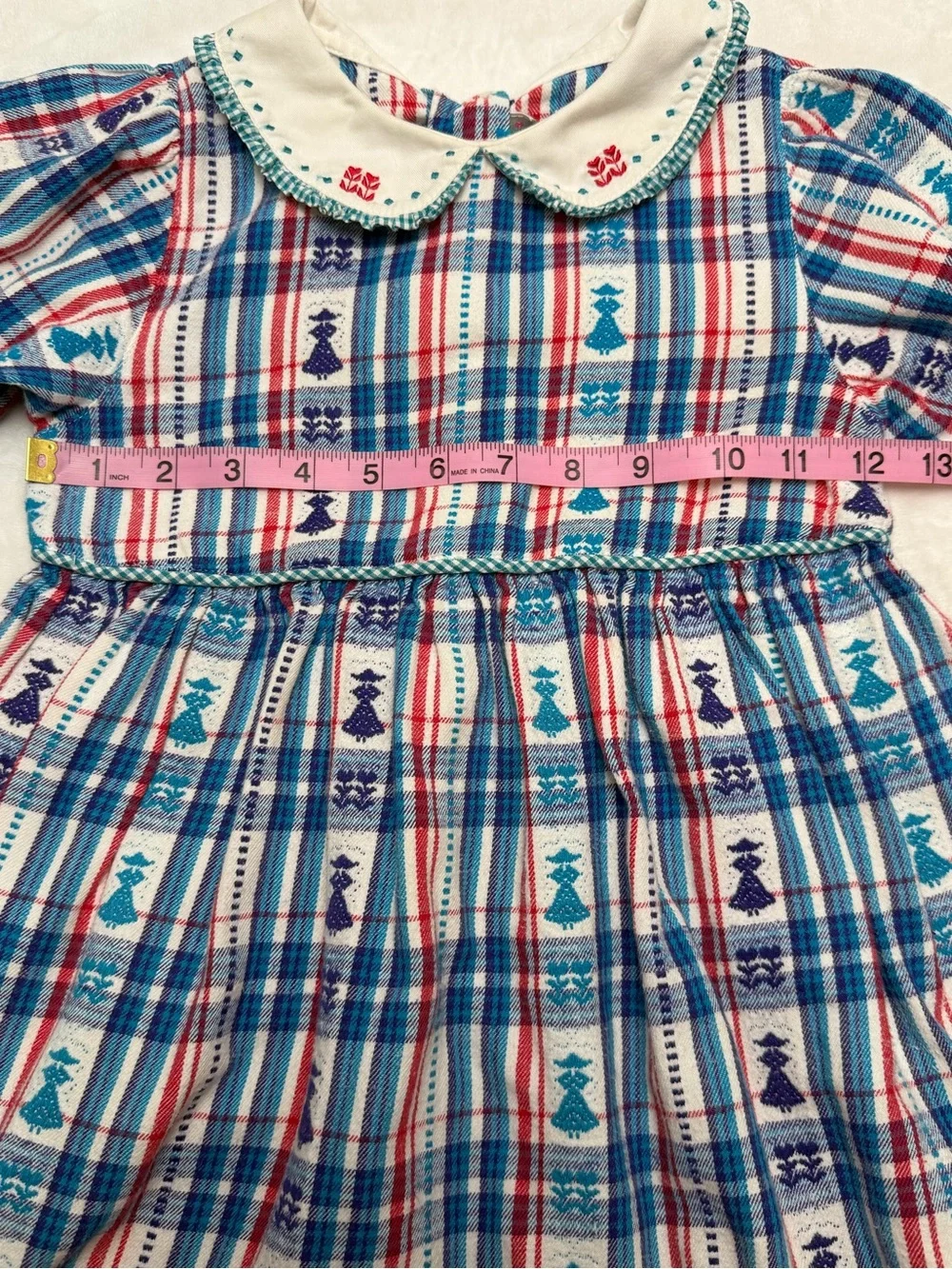 Vintage Gymboree Girls Plaid Cotton Dress XL Peter Pan Collar Cottagecore